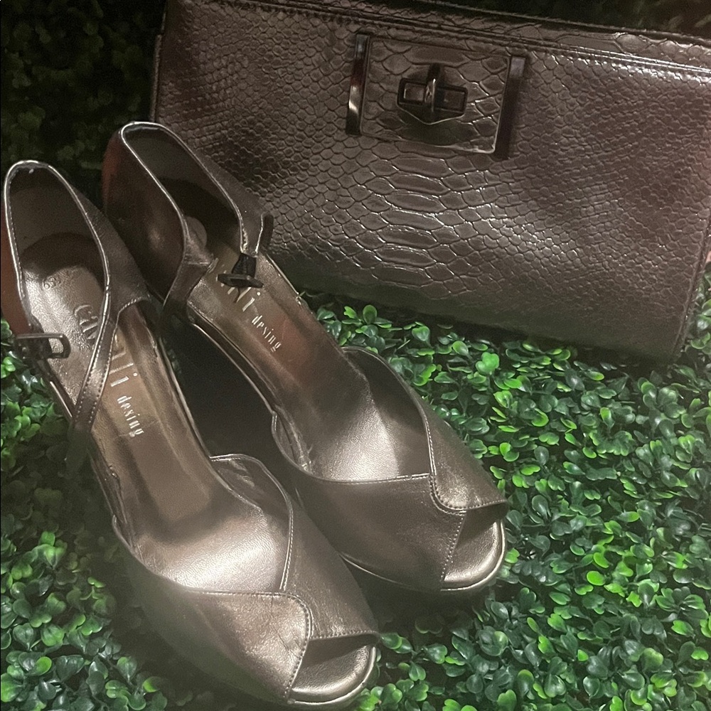 Enzo Angiolini Metallic Peep-Toe Heels